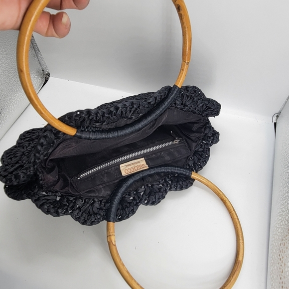 Vintage SIROCCO Purse Made in Italy Small Woven Bamboo Round Handles Zipper - Picture 11 of 11